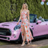 Summer Floral Printed Mesh Sling Dress High Sense Cinched Slimming Maxi Dress by Ragazza