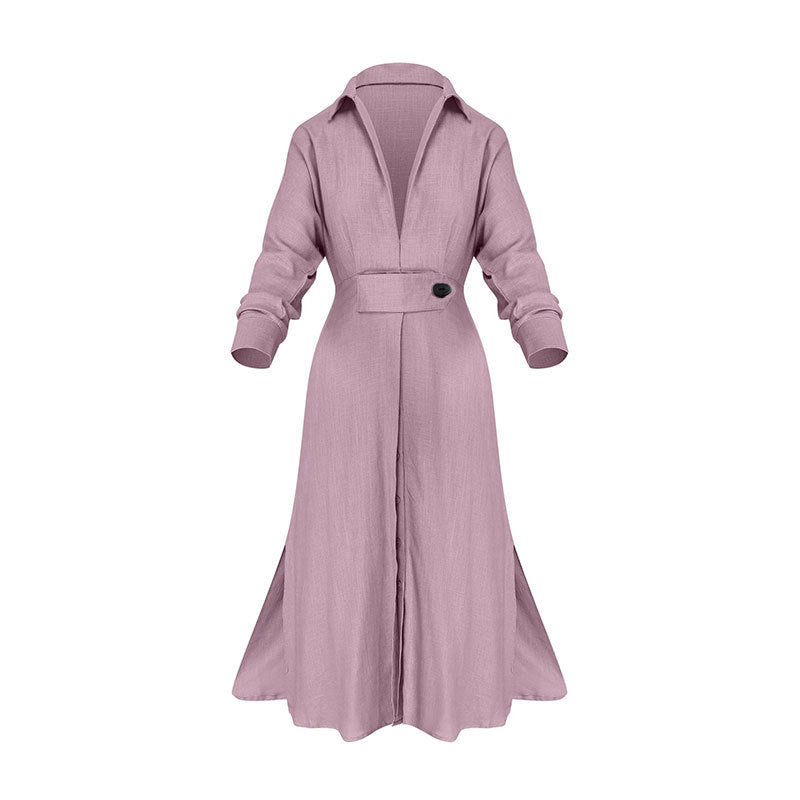 Autumn Office Lace Up Solid Color Waist Tight Long Sleeve Irregular Asymmetric Shirt Dress by Ragazza