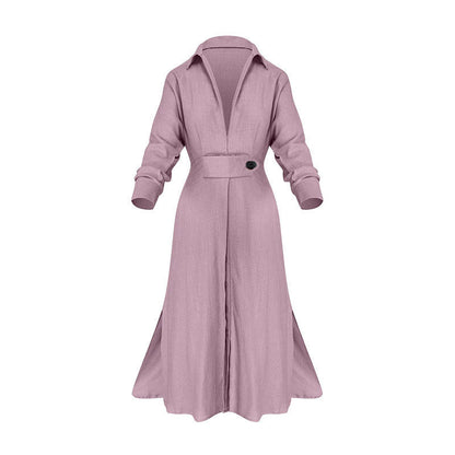 Autumn Office Lace Up Solid Color Waist Tight Long Sleeve Irregular Asymmetric Shirt Dress by Ragazza