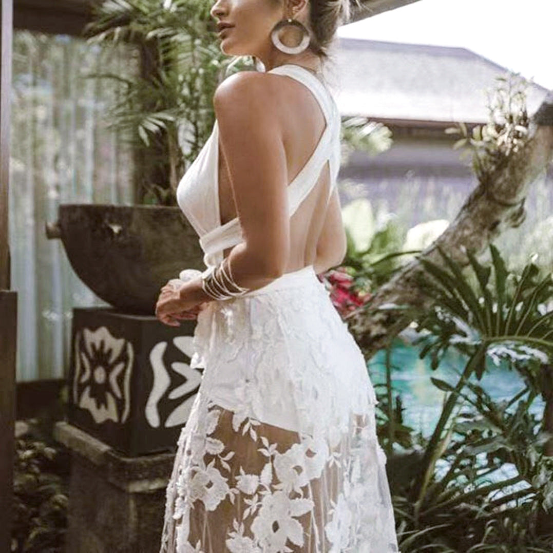 Spring Summer Women Clothes Dress Sexy Lace Cutout Backless Beach Maxi Dress by Ragazza