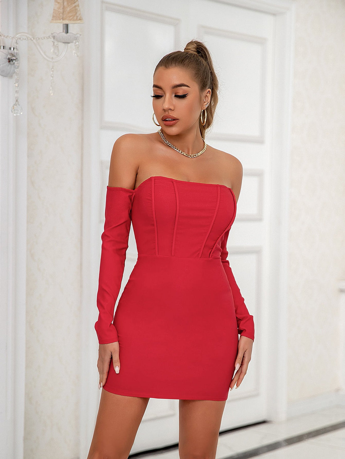Women Sexy Backless Tube Top off Shoulder Long Sleeve Bridesmaid Dress Gorgeous Boning Corset Hip by Ragazza