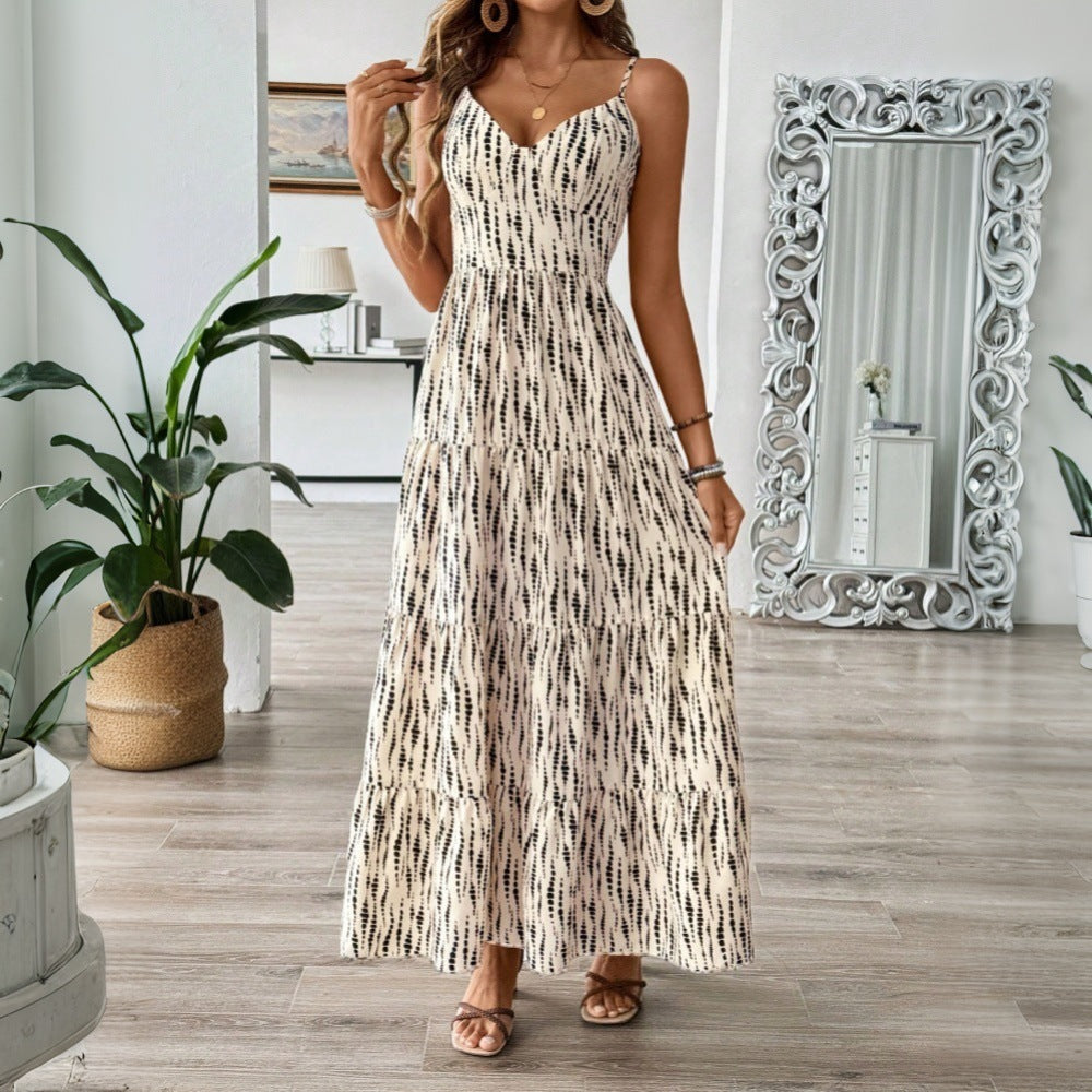 Women Clothing Vacation Sling Dress Spring Summer Irregular Asymmetric Striped Design Dress by Ragazza