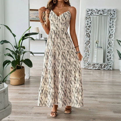 Women Clothing Vacation Sling Dress Spring Summer Irregular Asymmetric Striped Design Dress by Ragazza