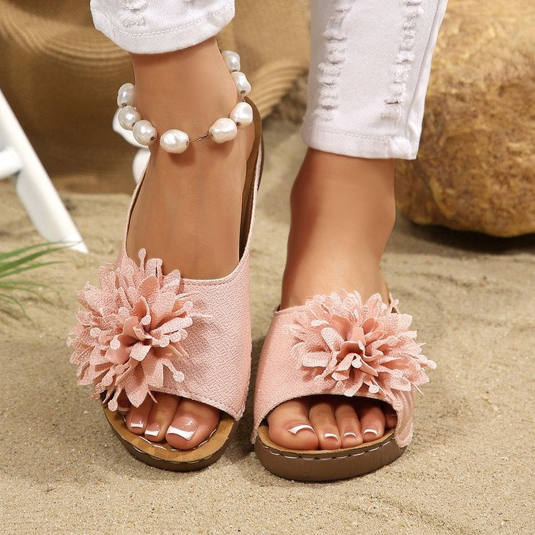 Floral Cloth Wedge Slippers Women Outdoor Seaside Platform Beach Slippers  DestGlow