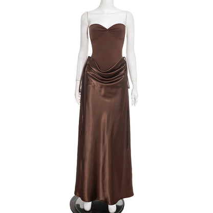 Women Autumn Winter Elegant Lady Tube Top Cinched Waist Lace up Sheath Dress Women by Ragazza