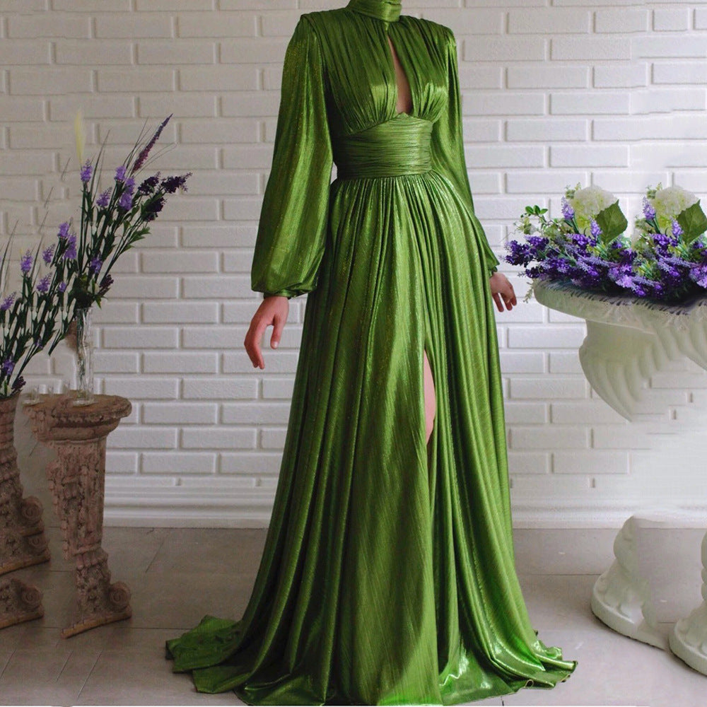 Spring Summer Popular Color Tight Waist Halter Large Swing Sexy Avocado Green Dress Maxi Dress for Women by Ragazza