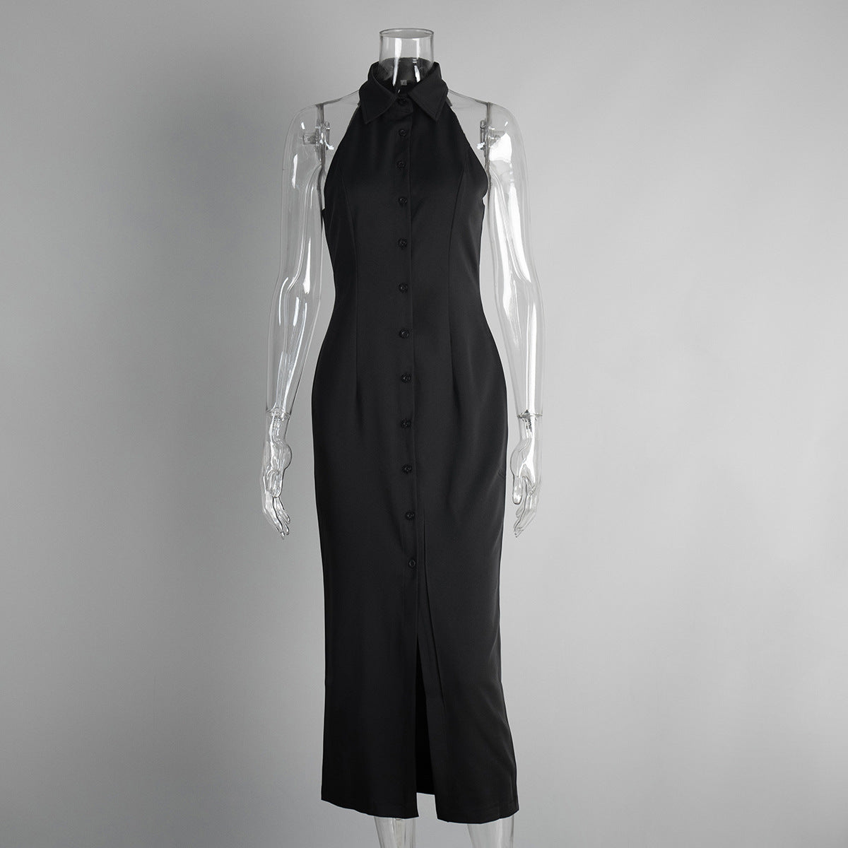 Simple Slit Maxi Dress Summer Polo Collar Sleeveless Dress Women by Ragazza
