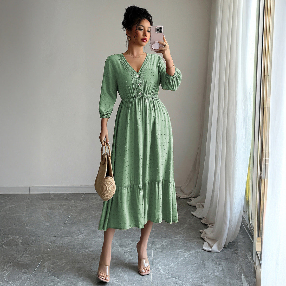 Women Clothing Autumn Casual Holiday All Match Long Dress by Ragazza