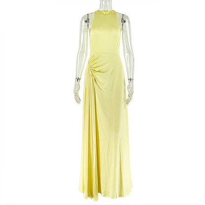 Women Clothing Fitted Waist Pleated Design Hip Dress Round Neck Sleeveless Dress by Ragazza