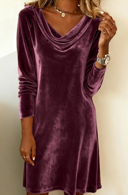 Fall Winter Women Clothing Solid Color Coat Swing Collar Long Sleeve Sexy Velvet Dress  DestGlow