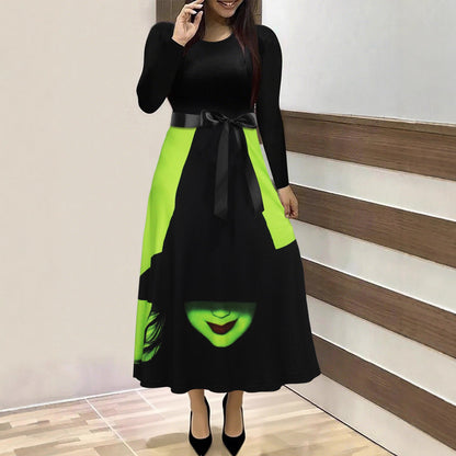 Women Clothing Witch Witch Halloween Dress Long Sleeve round Neck Holiday Princess Dress by Ragazza
