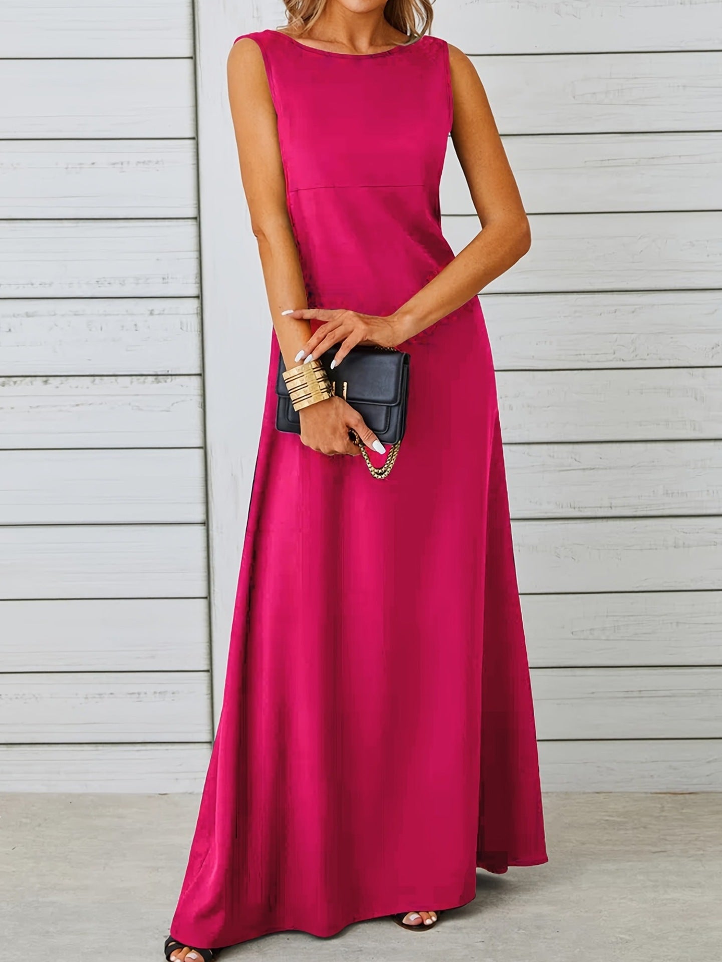 Sexy Sleeveless Dress Solid Color Mid Length Slim Strap Vest Dress by Ragazza