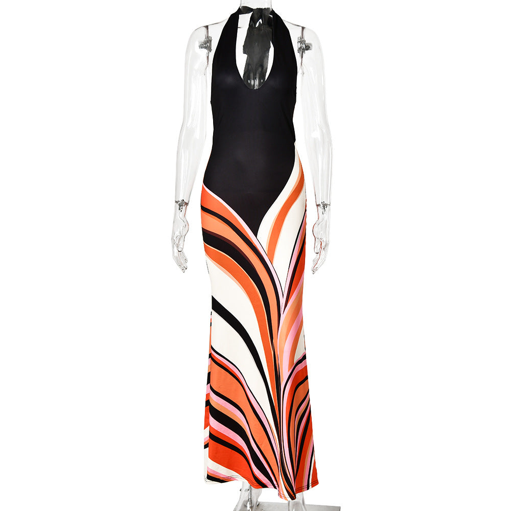Bohemian Holiday Casual High Street Sexy Halter Dress Summer Sexy Tight Backless Dress  DestGlow
