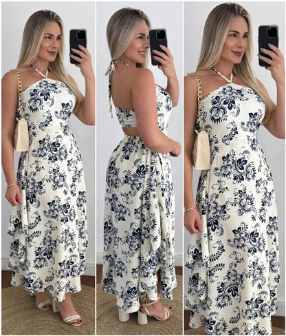 Spring Summer Southeast Asia Vacation Personalized Digital Printing Halter Tube Top Thin Strap Dress by Ragazza
