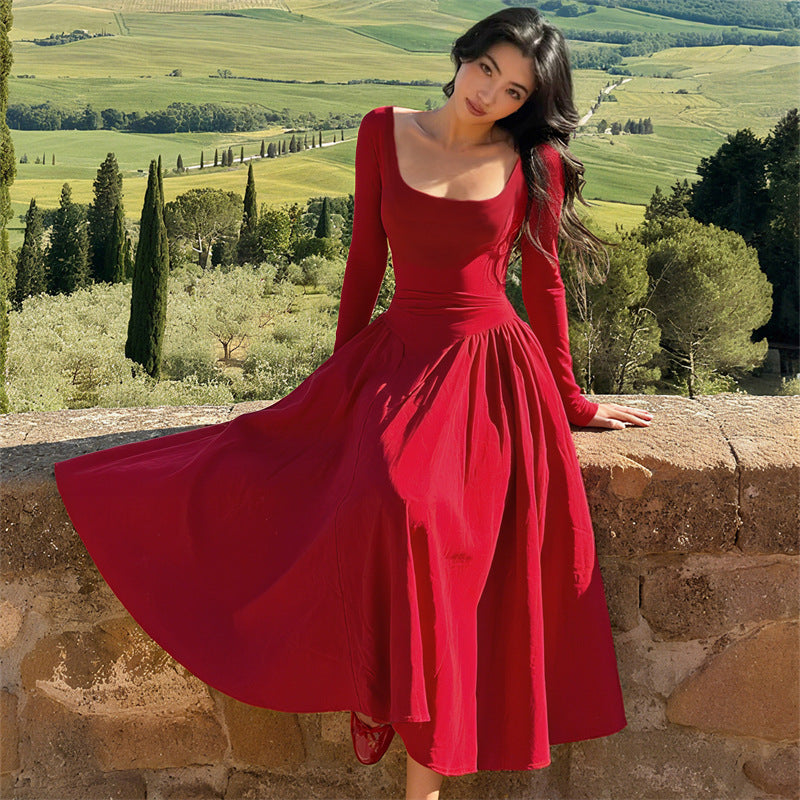 French Hepburn Elegant Dress Fashionable Solid Color Backless Cross Tied Slim Fit Maxi Dress Women by Ragazza