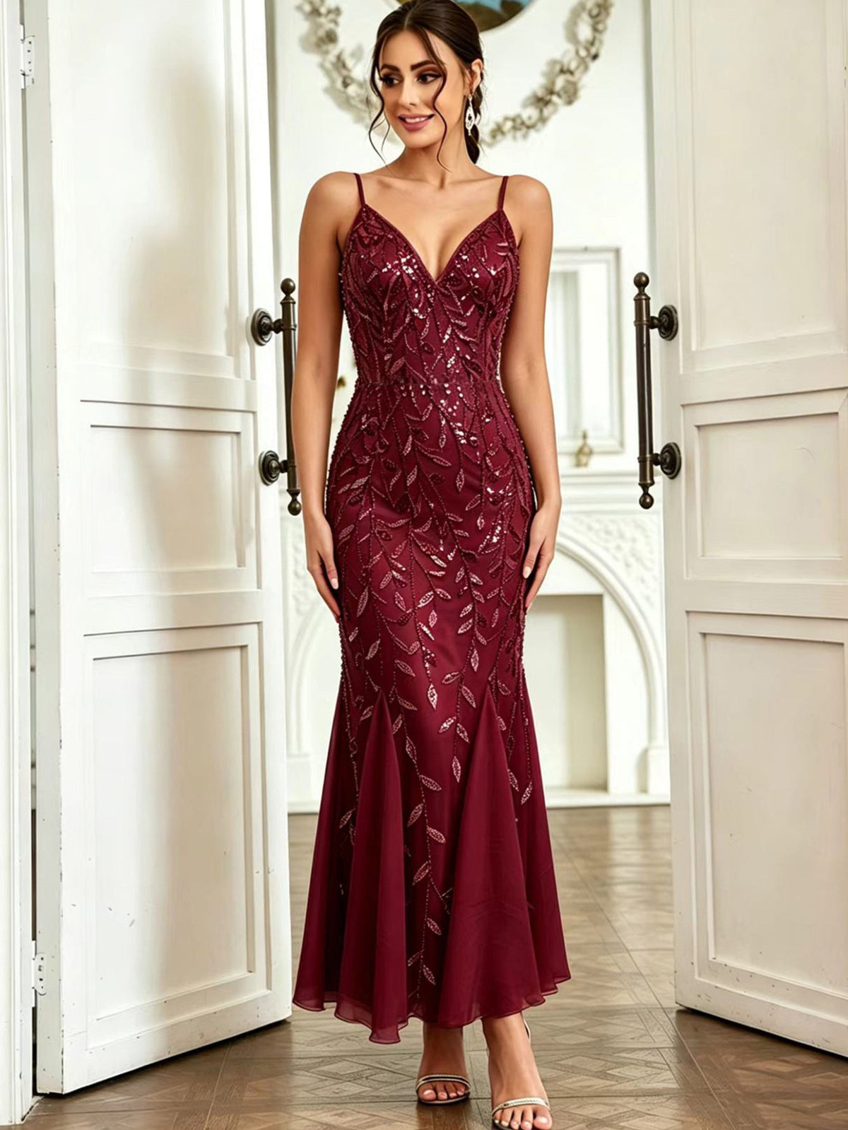 Women Clothing Party Evening Dress Sexy Chiffon Stitching Sequ Dress  DestGlow