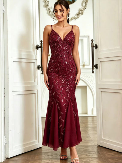 Women Clothing Party Evening Dress Sexy Chiffon Stitching Sequ Dress  DestGlow