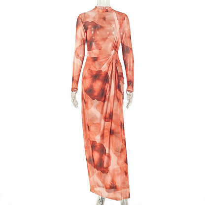 Home Retro Elegant Women Color Matching Hip Skirt round Neck Ladies Long Sleeves Autumn Winter Dress by Ragazza
