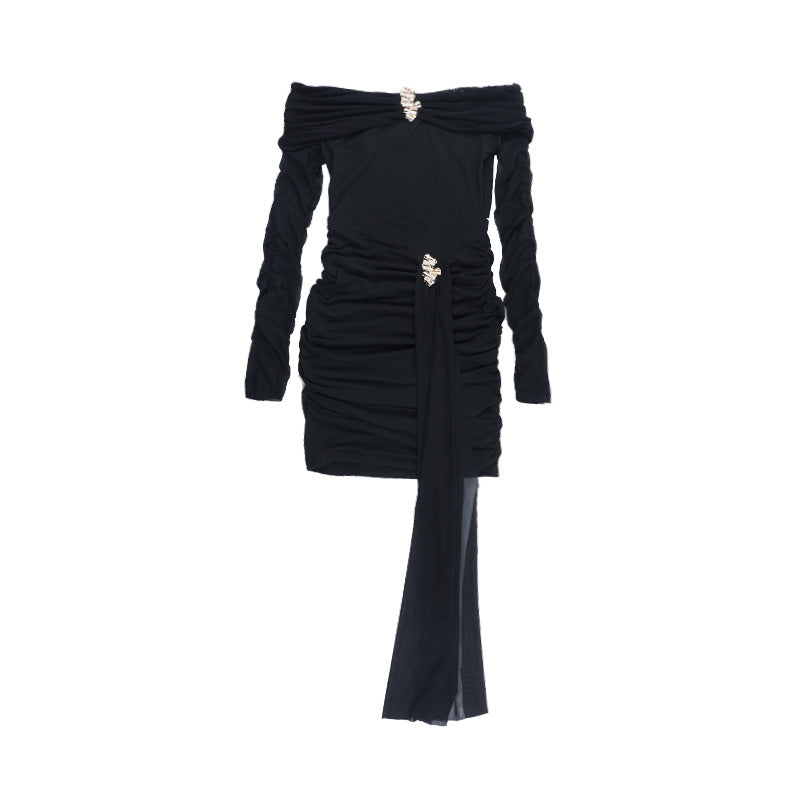 Sexy Short off Shoulder Sexy Backless Mesh Stitching Long Sleeve Dress by Ragazza