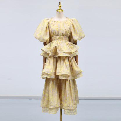 Elegant Retro Tiered Dress Multi Layer Ruffled Elegant High Sense Maxi Dress Women by Ragazza