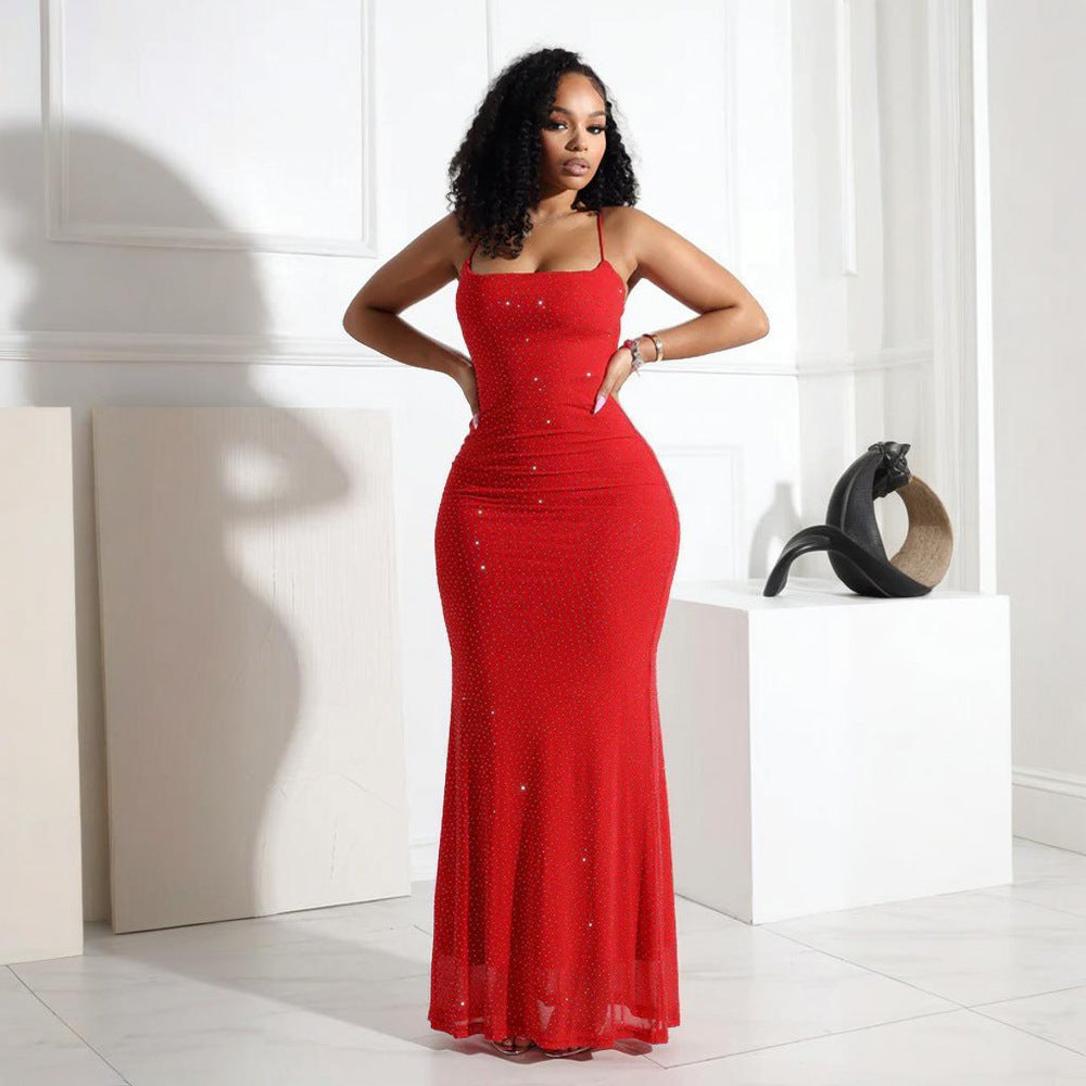 Sexy Sling Rhinestone Polyester Net Dress Sheath Dress Women by Ragazza