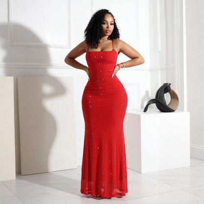Sexy Sling Rhinestone Polyester Net Dress Sheath Dress Women by Ragazza