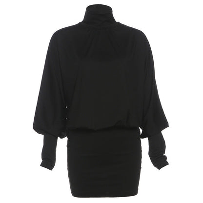 Autumn Winter Women Clothing Solid Color Sexy Turtleneck Long Sleeve Backless Baggy Package Hip Dress by Ragazza