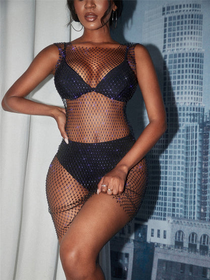 Rhinestone Fishnet Top Summer Popular Mesh Rhinestone Women Clothing Short Sleeve by Ragazza