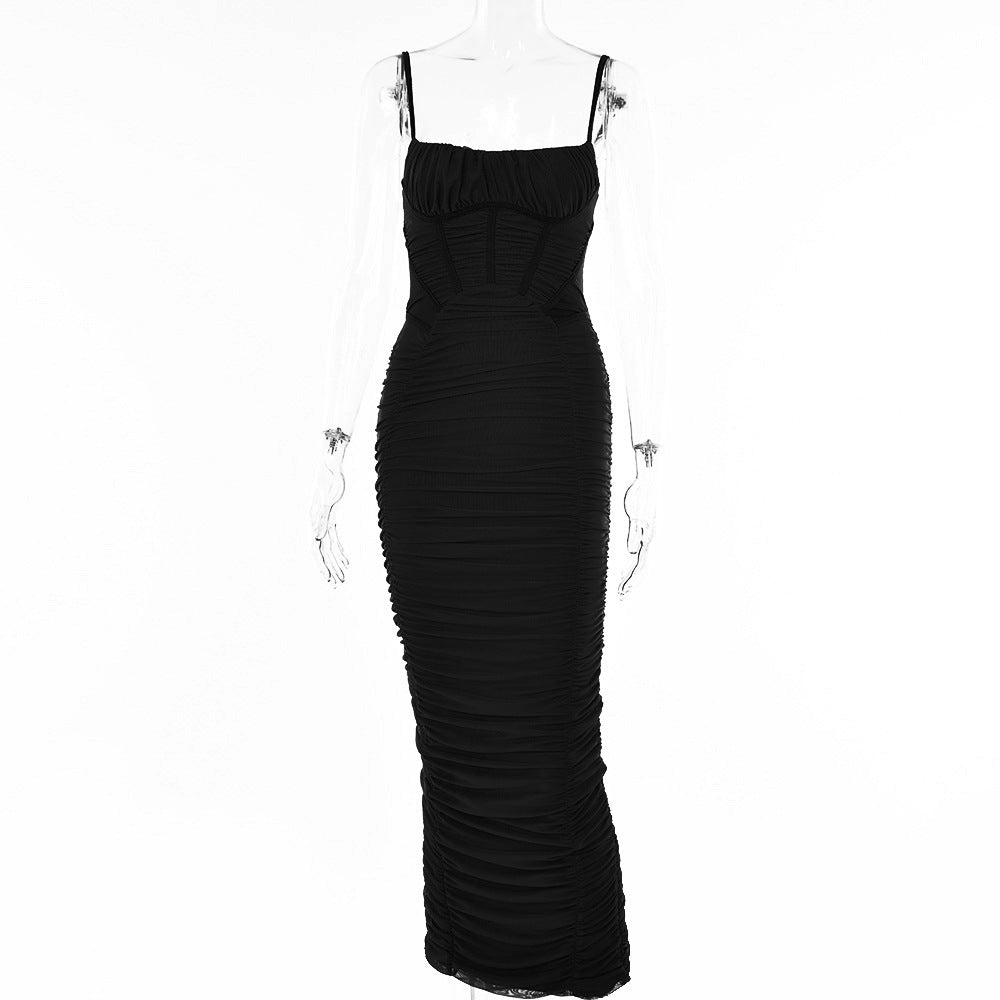 Slip Dress Summer Women Sexy Sexy Backless Tight Waist Controlled Pleated Dress by Ragazza
