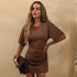 Women Clothing Spring Summer Solid Color round Neck Waist Sheath Pleated Dress by Ragazza