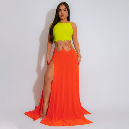 Sexy Lace up Backless High Slit Dress Women Solid Color by Ragazza