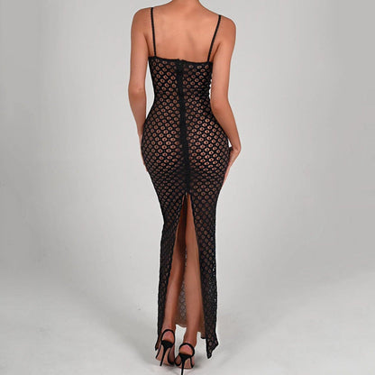 Autumn Sexy Suspender Tight Dress Lace Backless Split Polka Dot Dress by Ragazza