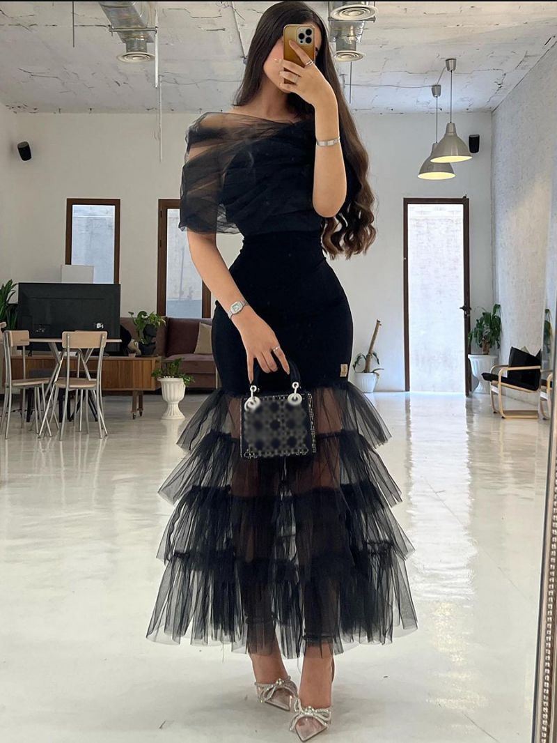 Women Clothing Trailing Sexy Dress Mesh Stitching Tube Top Evening Dress by Ragazza