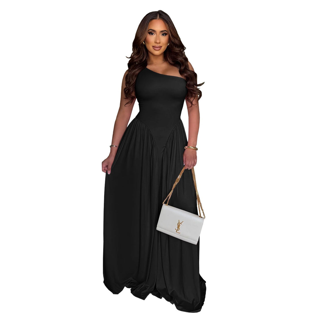 Women Wear Waist Controlled Backless Slim Fit Sloping Shoulder Dress  DestGlow