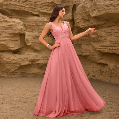 Elegant Sequin Stitching Mesh Double Collar Party Dress Sleeveless Large a Hem Full Lining Maxi Dress Prom by Ragazza