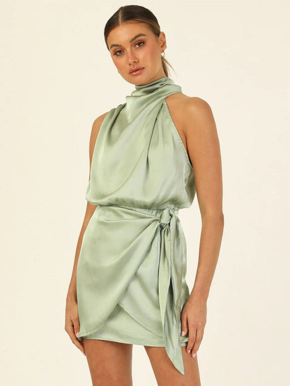 Halter High Grade Satin Tied Slim Fit Socialite Dress by Ragazza