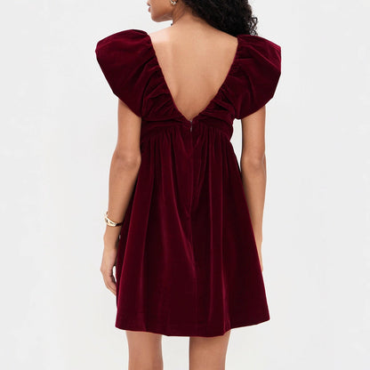 Autumn Winter V neck Bow Pleuche Party Women Dress by Ragazza