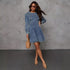 Autumn Casual Patchwork Tight Waist Women Denim Long Sleeve Dress by Ragazza