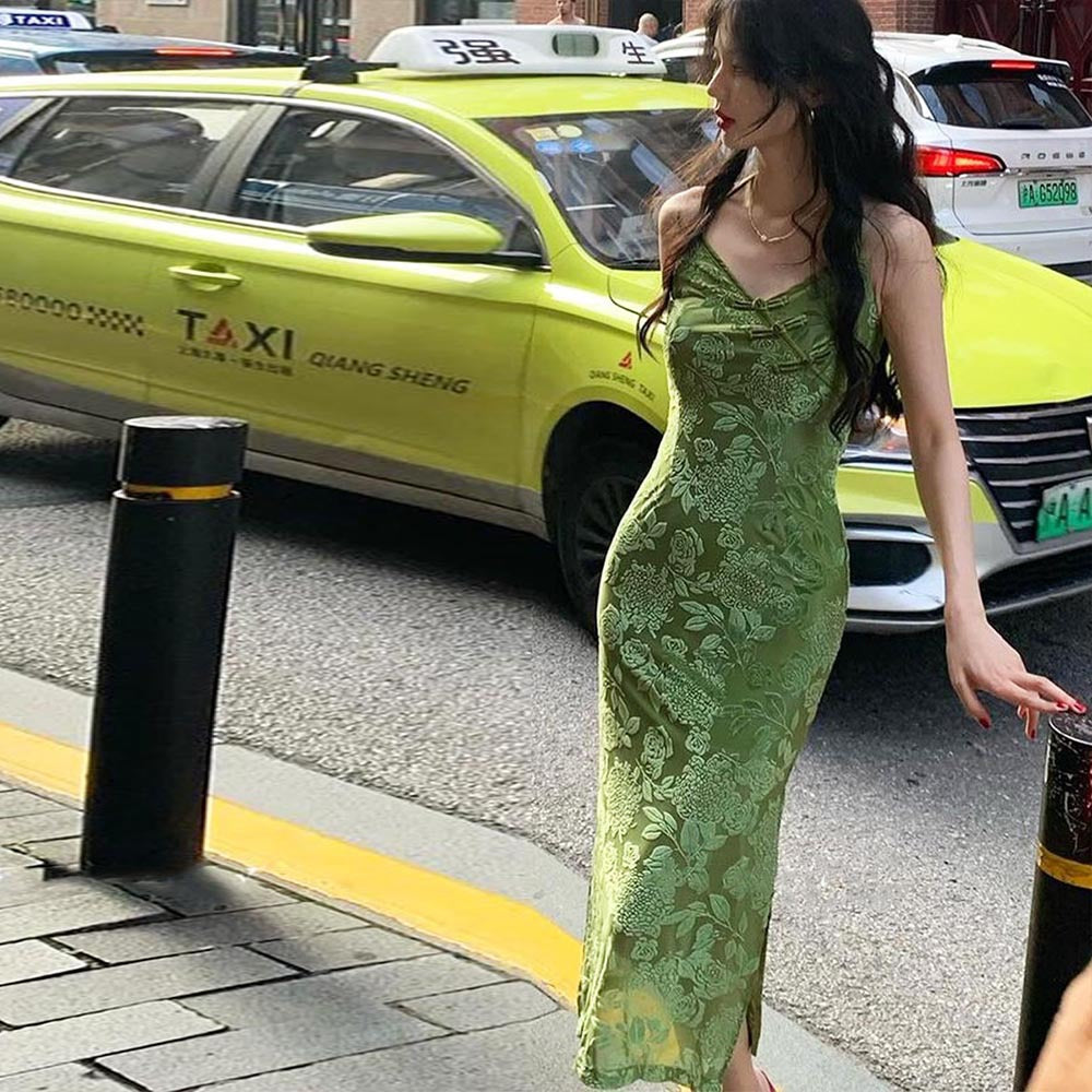 Women Clothing Spring Floral Halter Backless Office Midi Dress by Ragazza