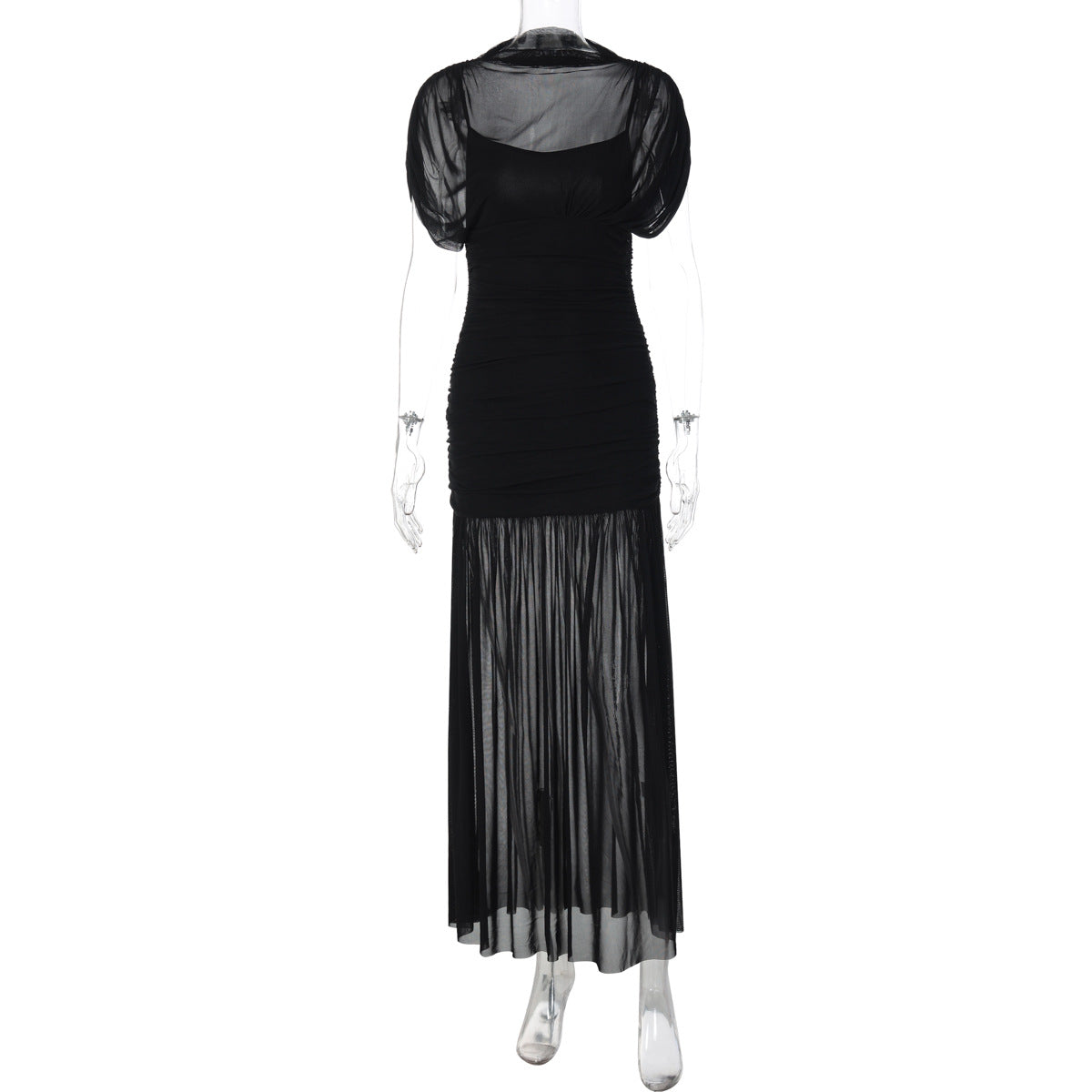 Sexy Socialite Tight Waist Close Fitting Stitching Gauzy Package Hip Maxi Dress for Women by Ragazza
