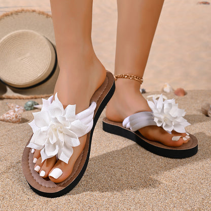 Women Shoes Floral Flat Toe Slippers Women Outer Wear Cloth Surface Lightweight Beach Flip Flops  DestGlow