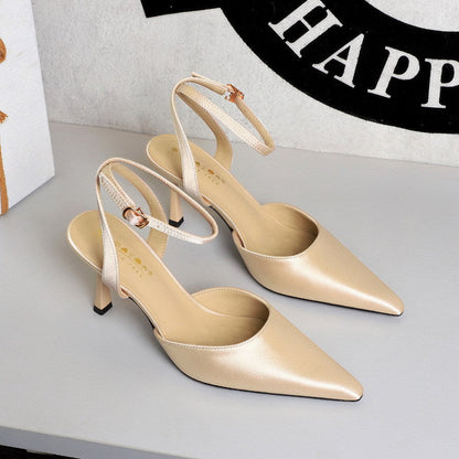Sexy Nightclub Hollow Out Cutout out Stiletto Women Shoes Pointed Shallow Mouth Senior Satin Rear Empty Strap  DestGlow
