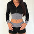 Women Wear Casual Striped Stitching Contrast Color Zipper Hooded Top Shorts Two Piece Set by Ragazza
