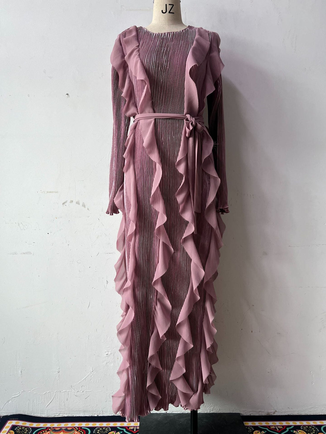 Ruffled Pleated Dress Elegant Women Ribbon Dress by Ragazza