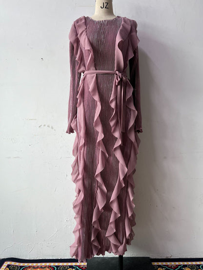 Ruffled Pleated Dress Elegant Women Ribbon Dress by Ragazza