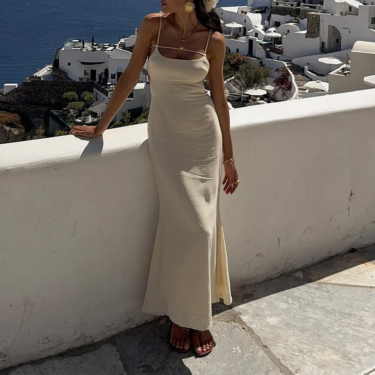 Casual Holiday Lace up Backless Strap Dress Spring Summer  DestGlow