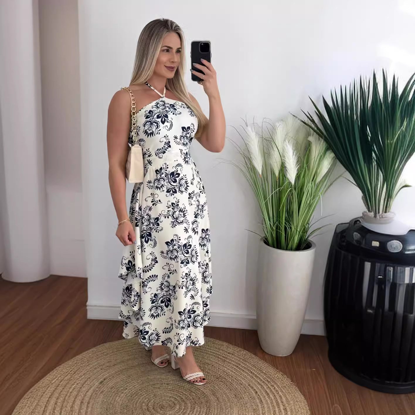 Spring Summer Southeast Asia Vacation Personalized Digital Printing Halter Tube Top Thin Strap Dress by Ragazza