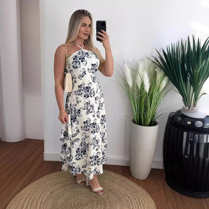 Spring Summer Southeast Asia Vacation Personalized Digital Printing Halter Tube Top Thin Strap Dress by Ragazza