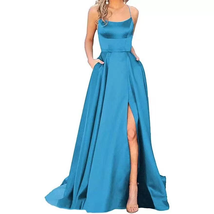 Bridesmaid Dress Long Maxi Dress Small Trailing Strap Solid Color Cocktail Evening Dress by Ragazza