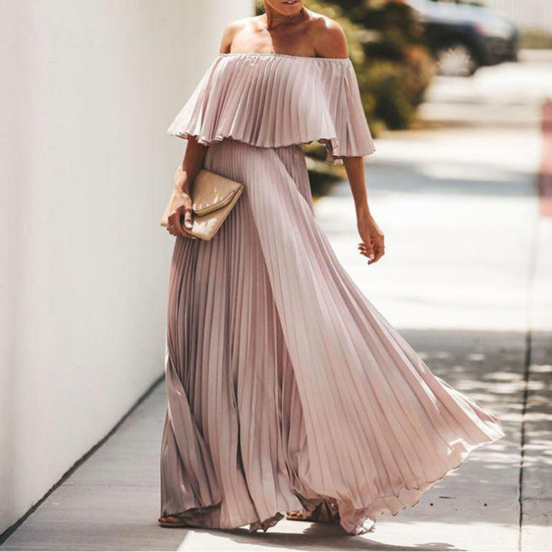 Spring Summer Women Clothing Sexy off-Shoulder Tube Top Folding Chiffon Party Formal Dress by Ragazza